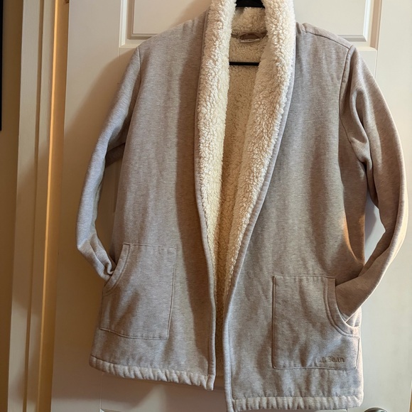 L.L.Bean 1912 Sherpa-Lined Cardigan Jacket – Oatmeal Heather – Small - Picture 2 of 8